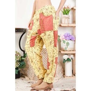 Mined Out Patchwork Floral Print Distressed Pants